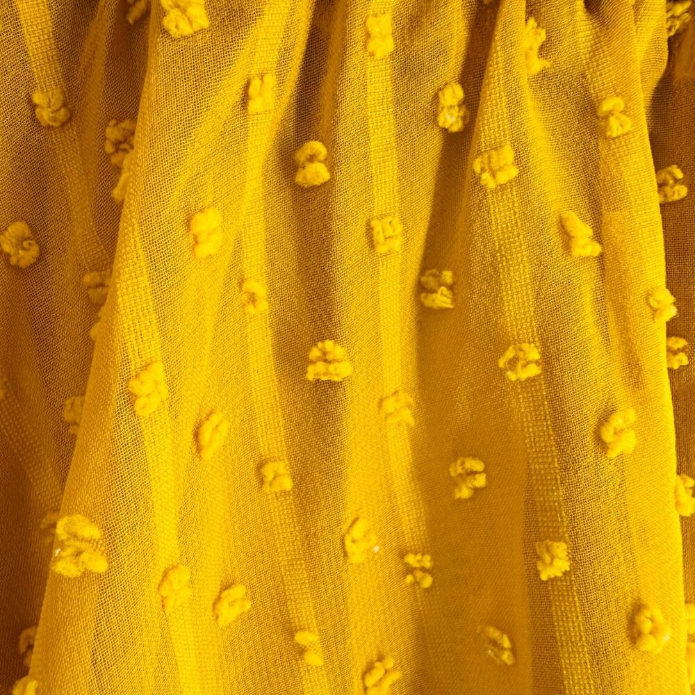 SHEIN Mustard Yellow Surplice Neck Flutter Sleeve Tie Waist Dot Textured Top M/6 - Picture 7 of 9